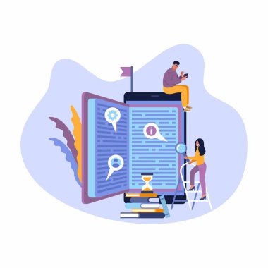 Eğitim uygulamaları için düz tasarım web afişi, çevrimiçi eğitim kursları, uzaktan eğitim. Web tasarımı, pazarlama ve yazdırma materyali için vektör illüstrasyon kavramı.