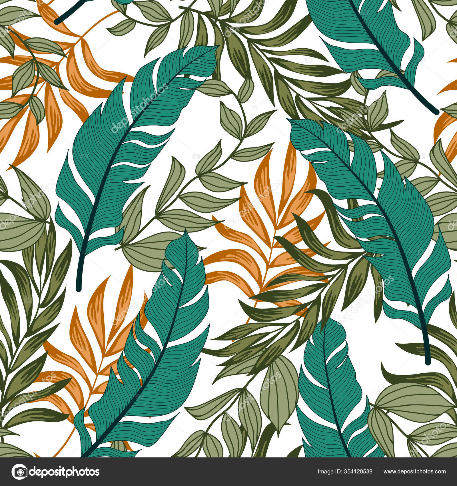 Floral Pattern Different Jungle Leaves Vector Image By C Eltamax7 Vector Stock 354120538