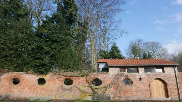 Mur Briques Une Maison Dans Jardin Anvers Belgique Mars 2018 — Photo