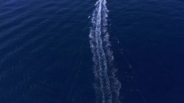 Weiße Spur von Speedboot, das in Richtung Urlaubstourismus segelt — Stockvideo