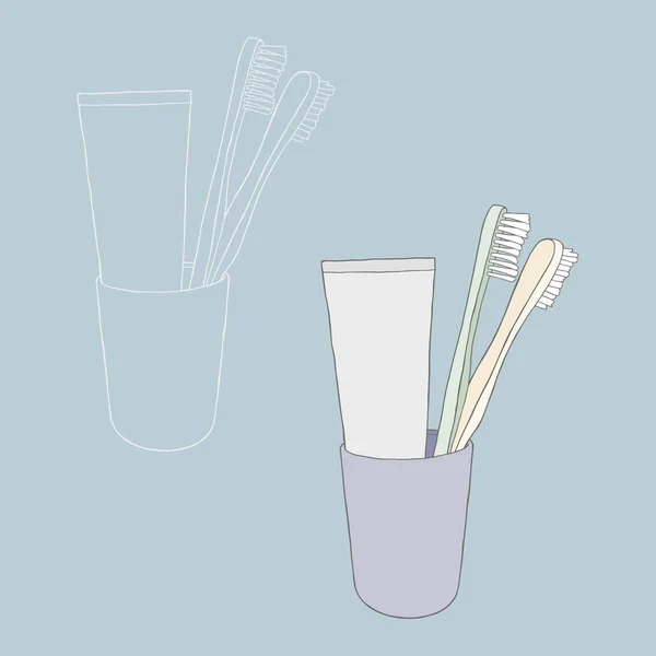 Twee tandenborstels en tandpasta. — Stockvector