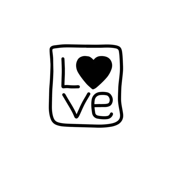 Písmeno Láska se symbolem srdce. Černá poznámka s červeným srdcem na bílém pozadí. — Stockový vektor