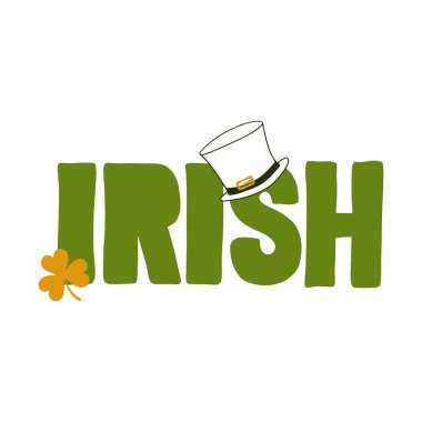 Aziz Patrick Günü 'nün resmi. İrlandalı, yonca yaprağı ve leprikon şapka.. 