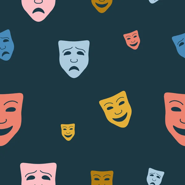 シームレスなパターン 喜劇とドラマのマスク グリーティングカード 世界演劇の日 — ストックベクタ