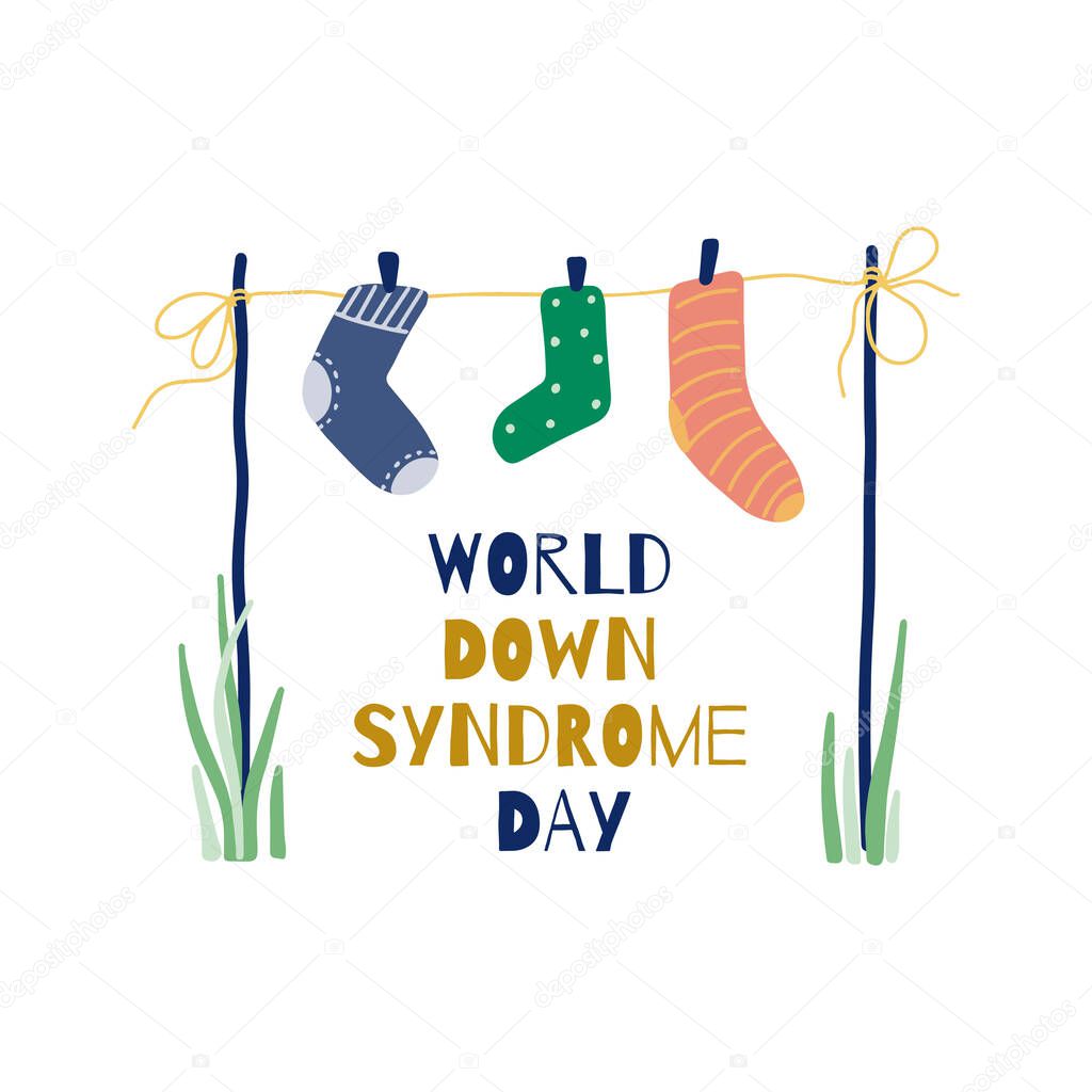 Illustration Of 21 March World Down Syndrome Day. Symbol different socks.