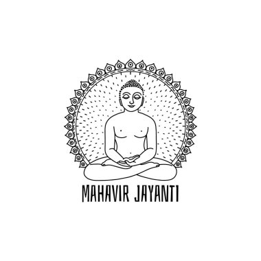 Mahavir Jayanti Kutlama Arkaplanı 'nın canlandırması. 6 Nisan. Siyah ve Beyaz illüstrasyon. 