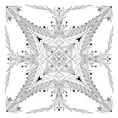 Soyut Mandala. Yetişkin boyama kitabı için siyah beyaz desen. Klasik dekoratif elementler. Doğulu desen, vektör illüstrasyonu.