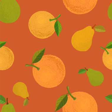 Renkli, parlak turuncu ve armutsuz desen. 
