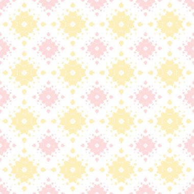 Simetrik soyut kompozisyon için. Sarı, pembe ve beyaz renklerin kusursuz deseni.