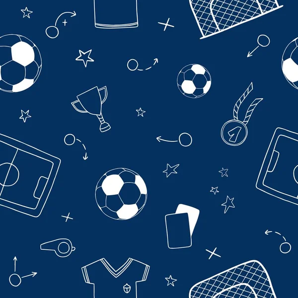 Sömlös Mönster Fotboll Fotboll Symboler Inklusive Ikoner Som Bollar Vinnarcupen — Stock vektor