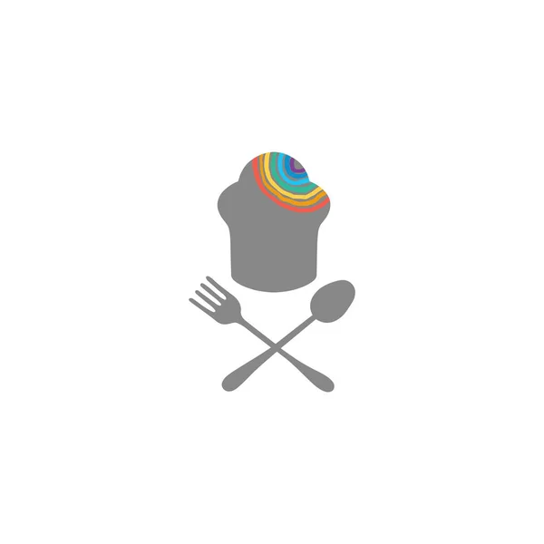 Cozinhar Logotipo Cozinha Com Ornamento Arco Íris Ícone Rótulo Para — Vetor de Stock