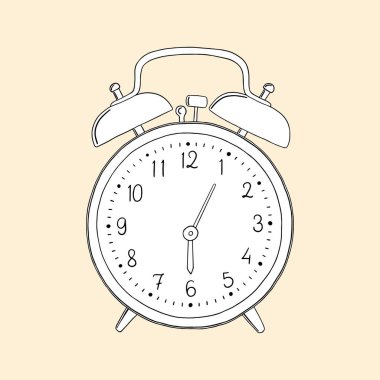 Çalar saat. Sarı arka planda tek renkli alarm saati. İş günü 18: 05 'te bitiyor..