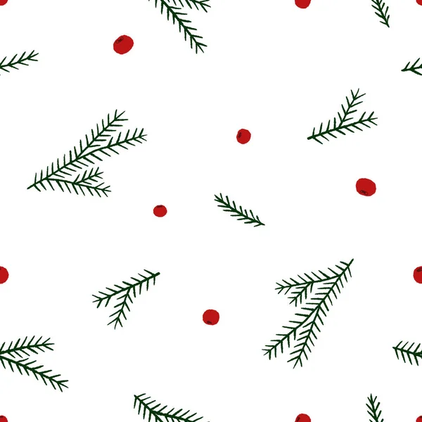Stilisierte Nadelzweige Mit Roten Beeren Nahtloser Hintergrund Weißer Hintergrund Perfekt — Stockvektor