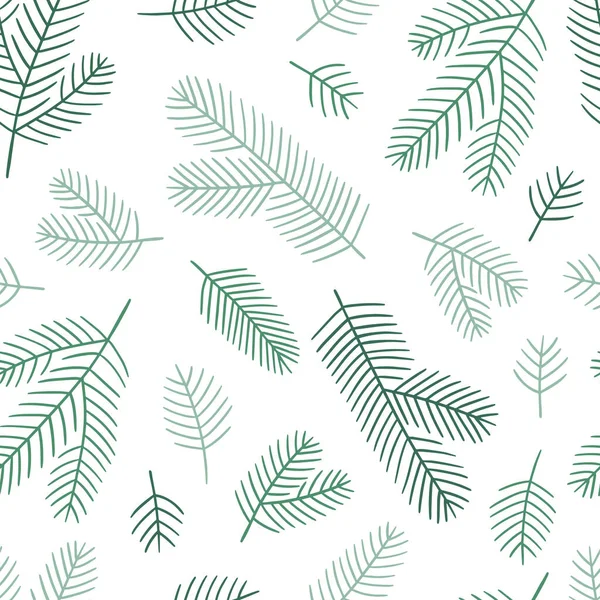 Branches Sapin Motif Sans Couture Illustration Nuances Vert Fond Blanc — Image vectorielle