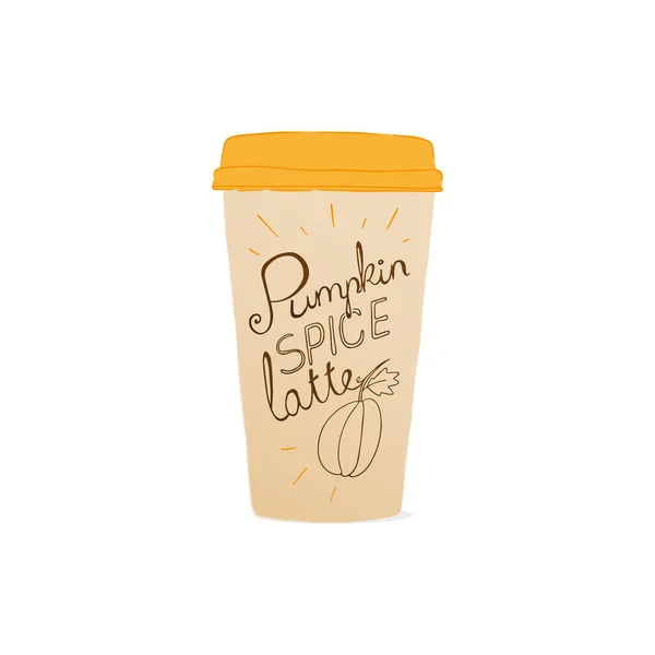 Une Tasse Porter Avec Lettrage Pumpkin Latte Une Citrouille Dessinée — Image vectorielle