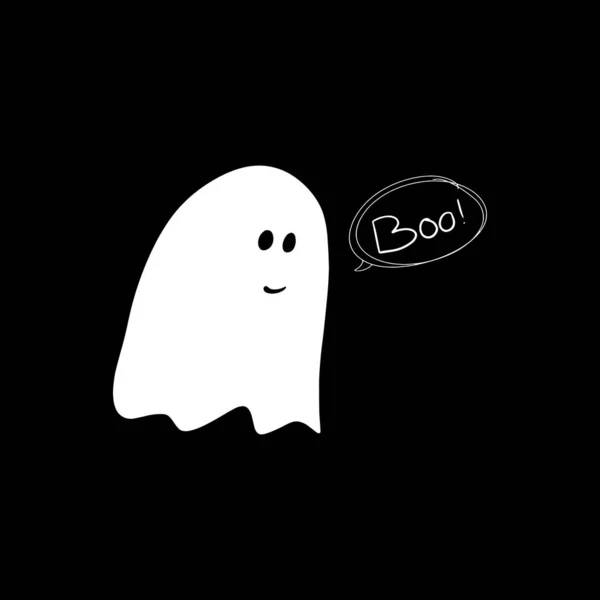 Ilustracja Zabawnego Ducha Bańką Mowy Napisem Boo Idealny Halloween Zaproszenie — Wektor stockowy