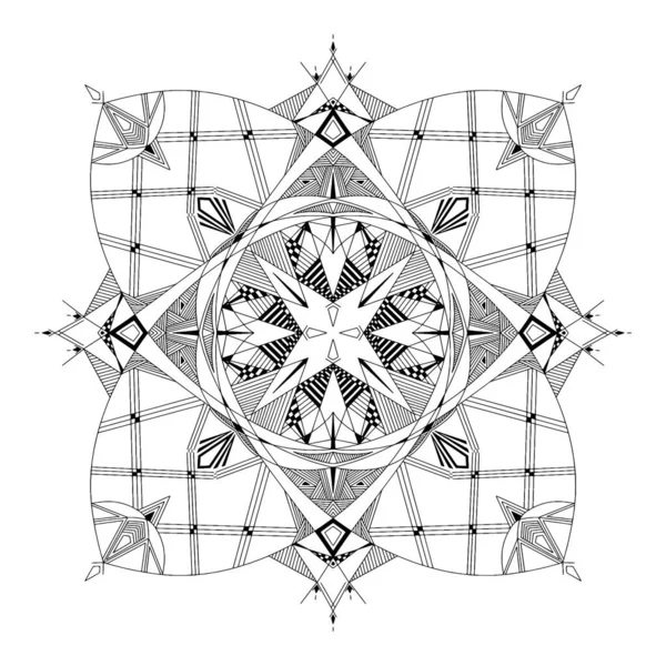 要旨曼荼羅 大人用の手描きぬり絵 パターンと小さな詳細を持つ美しい図面 絵のシリーズの一つ 黒と白のパターン 美術療法 — ストックベクタ