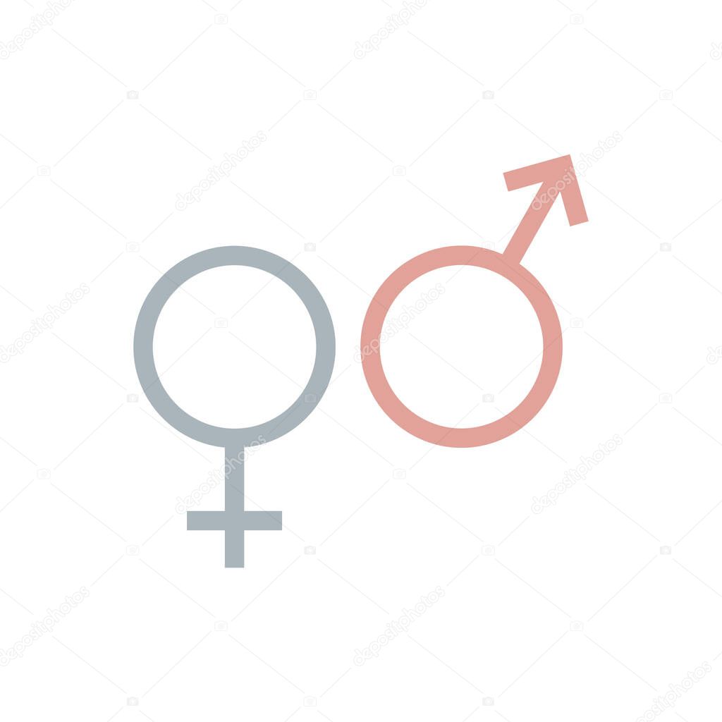 Gender symbol of red and blue colors.  Man and Woman symbol. Vector illustration. Isolated on white background.