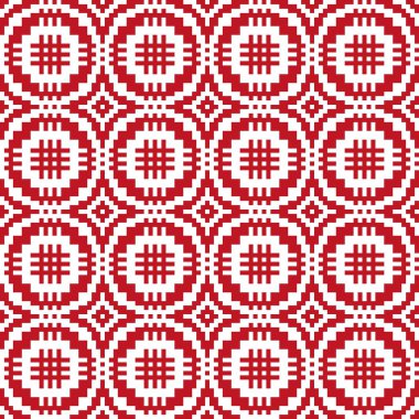 Etnik süs desenleri. Kırmızı ve beyaz renkleri tekrarla. Ev ürünleri, kumaşlar, dekorasyonlar ve diğer iç çözümler için mükemmel..