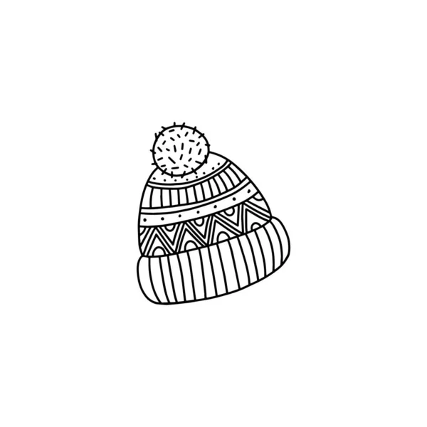 Chapeau Hiver Tricoté Linéaire Noir Blanc Bon Pour Noël Décoration — Image vectorielle