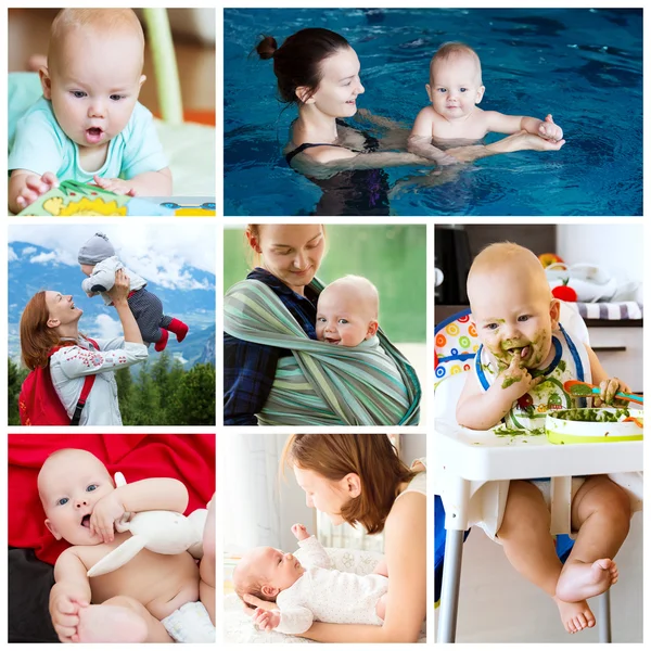 Collage di foto madre e bambino - routine quotidiana . Fotografia Stock