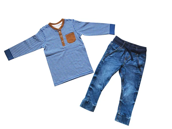 Roupas infantis, roupa de conjunto de menino, conceito de moda infantil . — Fotografia de Stock