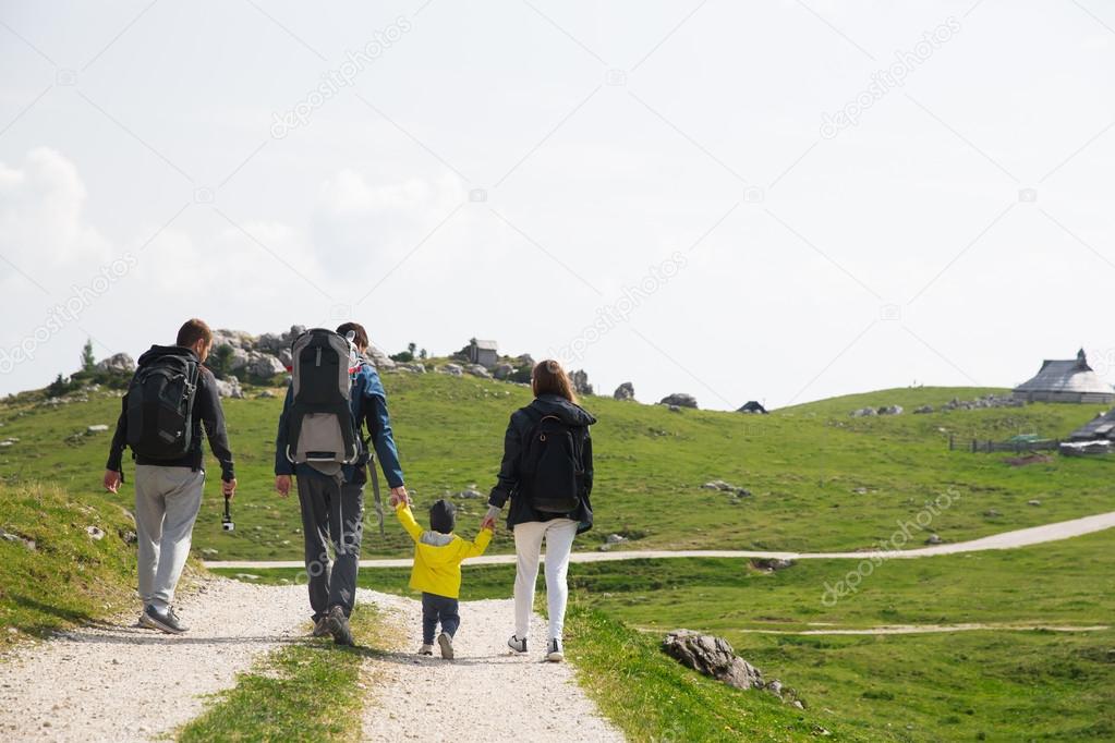 Family on a trekking day in the mountains