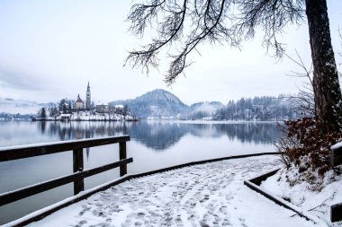 Kış, Bled, Slovenya, Avrupa'nın Lake Bled.