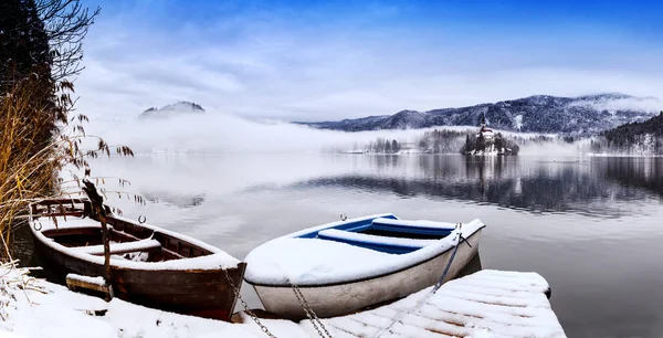 Kış, Bled, Slovenya, Avrupa'nın Lake Bled. — Stok fotoğraf
