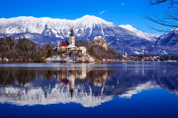 Kış, Bled, Slovenya, Avrupa'nın Lake Bled.