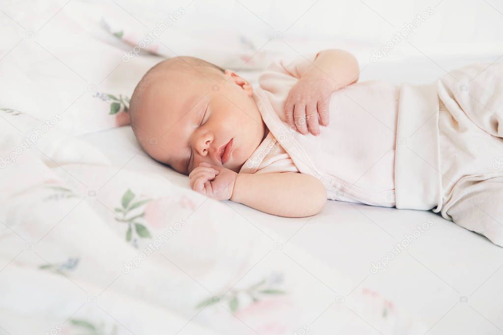 Newborn baby sleep first days of life at home. 