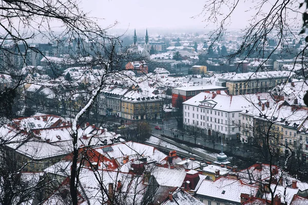 Život Lublani v zimě, Slovinsko, Evropa. — Stock fotografie