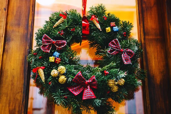 Christmas wreath on the door in Europe.