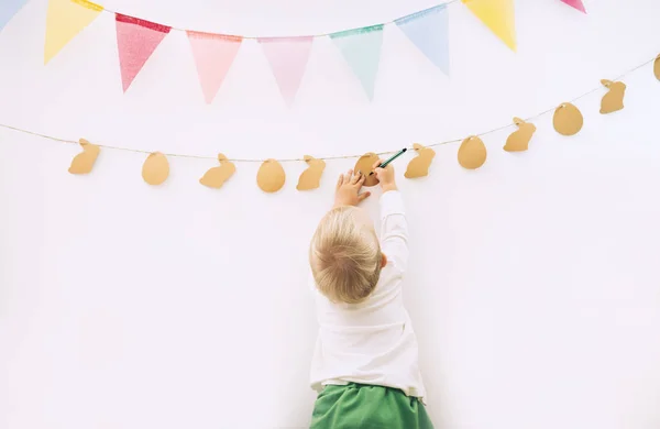 Osterhintergrund Kinder Malen Und Basteln Vorbereitung Der Dekoration Hause Für — Stockfoto