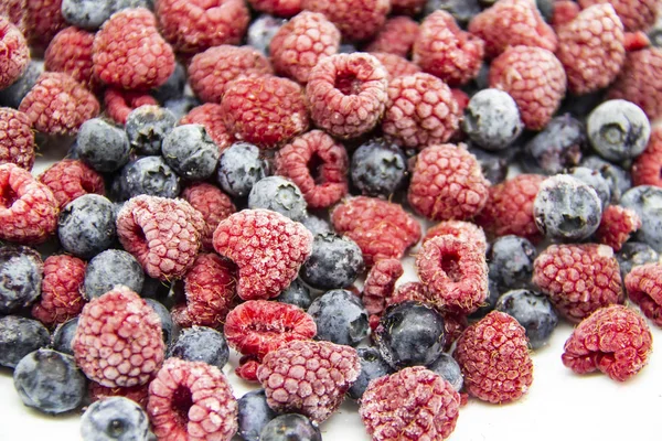 Berry Mix Frozen Raspberries Blueberries Frozen Berries Freezer Sweet Background — Stock Photo, Image