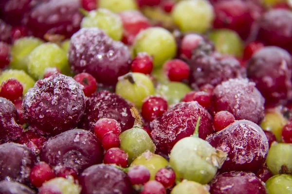 Frozen Berries Freezer Background Frozen Cherries Currants Gooseberries Healthy Berry Stock Picture