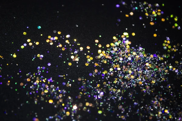 Een Kleurrijke Glitter Zwarte Achtergrond Decoratieve Kleurrijke Kringen Achtergrond — Stockfoto