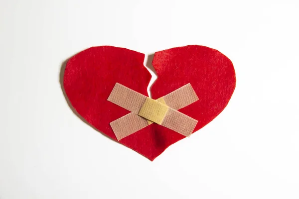 Broken Heart Glued Together Band Aid Heart Felt Concept Broken — Stock Photo, Image