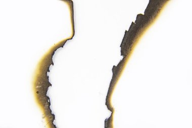 Beyaz arka planda yanmış kağıt. Kağıt ögesi tasarımda kullanılabilir