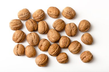 Beyaz arka planda cevizler