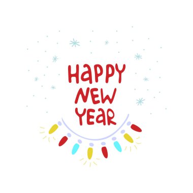 Funny cute new year vector illustration. Happy new year letterin