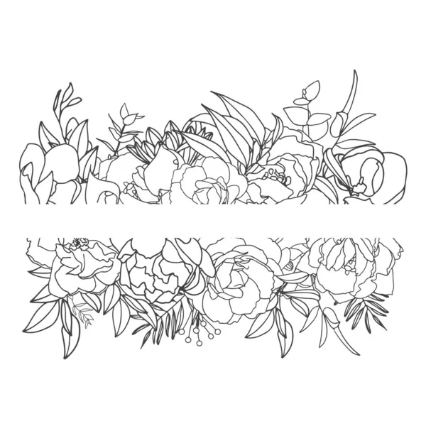 Элегантные Черно Белые Границы Белой Заливкой Большие Цветы Нарисованные Вручную — стоковый вектор