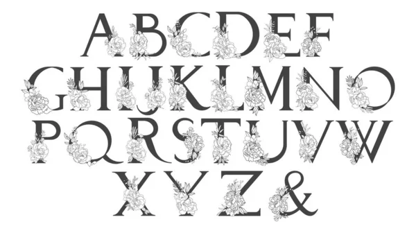 Διάνυσμα Αλφάβητο Floral Σχεδιασμό Των Γραμμάτων Διακόσμηση Προσκλήσεων Γάμου Καρτών — Διανυσματικό Αρχείο