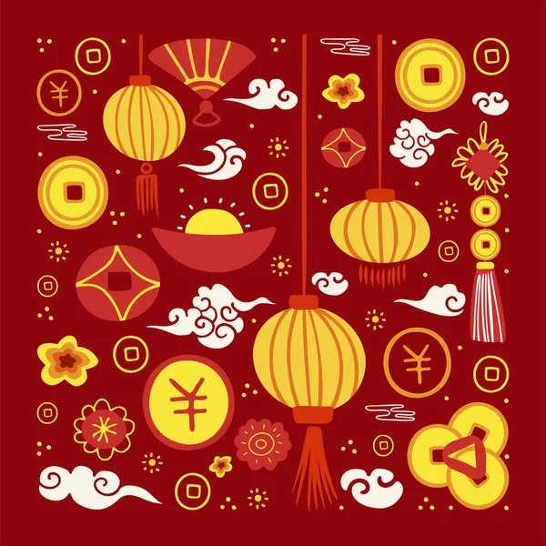 Vector Concept Chinese New Year Red Chinese Envelope Hand Drawing — Stock Vector