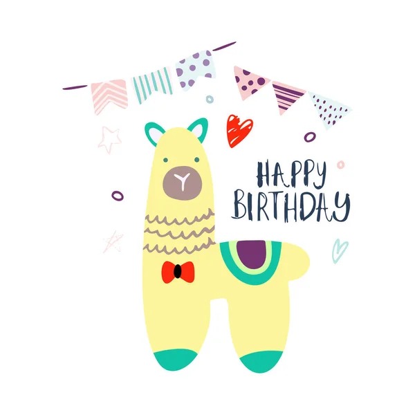 Funny Cute Vector Hand Drawn Illustration Llama Alpaca Wishes Happy — Stock Vector