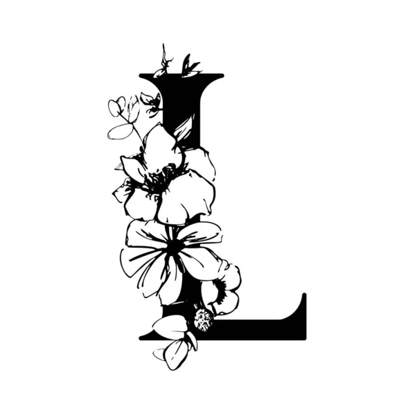 Alfabeto Flor Vectorial Diseño Floral Letra Decoración Invitaciones Boda Tarjetas — Archivo Imágenes Vectoriales