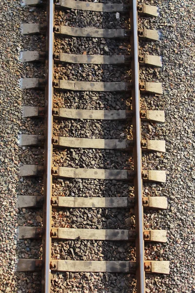 Železniční Trať Vertikálně Detailní Textura Koncept Pozadí — Stock fotografie