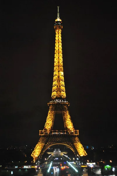 Vue Panoramique Nuit Sur Tour Eiffel Depuis Les Balcons — Photo