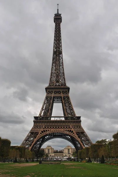 Vue Panoramique Jour Sur Tour Eiffel Depuis Les Jardins Périmètre — Photo