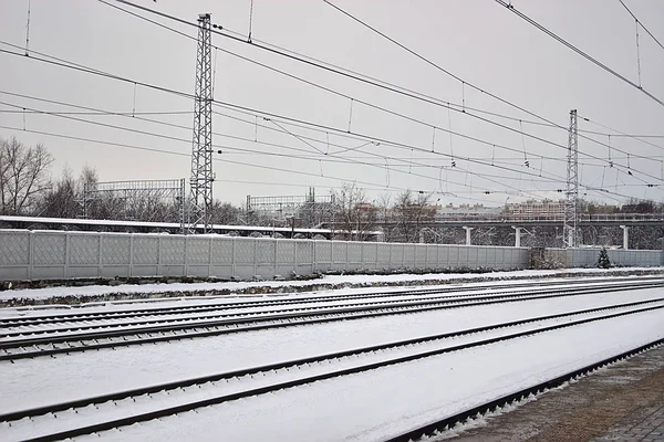 Zimní Pohled Nástupiště Železniční Stanice — Stock fotografie